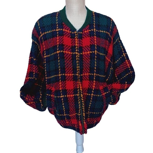 Boyne Valley Weavers 100% Wool Multi-color Plaid Full Zip Sweater/Jacket Sz L/XL - Picture 2 of 9